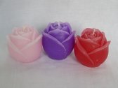 Kaars Roos set 3 stuks, roze lovegeur, paars lavendelgeur, rood rozengeur