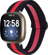 YONO Bandje geschikt voor Fitbit Versa 3 / Sense – Nylon Stretch – Rood / Zwart