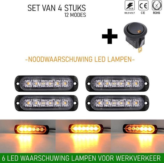 4 stuks Waarschuwingslamp - 12V / 24V LED - 18W - 2000K - Noodverlichting  -... | bol.com