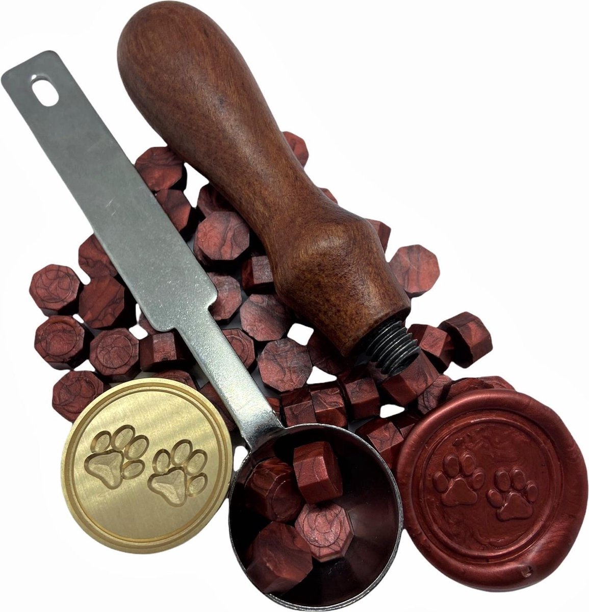 SET: Smeltlepel & Stempel voor het maken van Waxzegels & lakzegels - Pootjes - Incl. 20 smeltblokjes rood