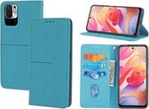 Voor Xiaomi Redmi Note 10 5G Geweven Textuur Stiksels Magnetische Horizontale Flip PU Lederen Case met Houder & Kaartsleuven & Portemonnee & Lanyard (Blauw)