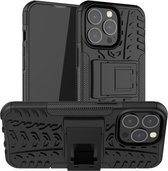 Bandtextuur Schokbestendig TPU + pc-beschermhoes met houder voor iPhone 13 Pro Max (zwart)