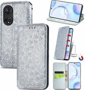 Voor Honor 50 Bloeiende Mandala Reliëfpatroon Magnetische Horizontale Flip Lederen Case met Houder & Kaartsleuven & Portemonnee (Grijs)