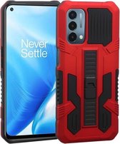 Voor OnePlus Nord N200 5G Vanguard Warrior All Inclusive Dubbele kleur schokbestendig TPU + pc-beschermhoes met houder (rood)