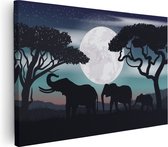 Artaza Canvas Schilderij Olifanten Silhouet Tijdens Volle Maan - 120x80 - Groot - Foto Op Canvas - Wanddecoratie Woonkamer