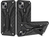 Schokbestendige TPU + pc-beschermhoes met houder voor iPhone 13 (zwart)