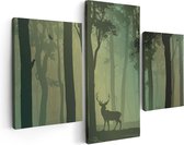 Artaza Canvas Schilderij Drieluik Hert In Het Bos - Silhouet  - 90x60 - Foto Op Canvas - Canvas Print