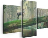 Artaza Canvas Schilderij Drieluik Hert In Het Bos Op Een Boom - 90x60 - Foto Op Canvas - Canvas Print