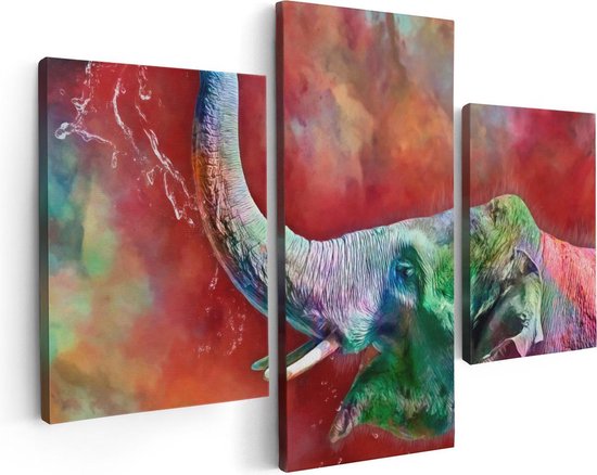 Artaza - Triptyque de peinture sur toile - Éléphant joyeux dessiné - Abstrait - 90 x 60 - Photo sur toile - Impression sur toile