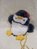 Leuke knuffel in imitatie konijnenbont, 3 in 1 knuffel +handtas+rugzak: dier is penguin kleur is grijs+wit