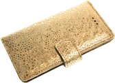 Made-NL Samsung Galaxy A9 (2018) Handgemaakte book case Wit goud glitter leer  hoesje