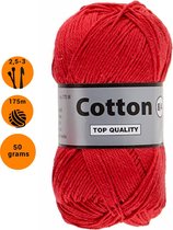 Lammy yarns Cotton eight 8/4 dun katoen garen - rood (043) - pendikte 2,5 a 3mm - 1 bol van 50 gram