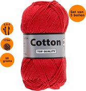 Lammy yarns Cotton eight 8/4 dun katoen garen - rood (043) - pendikte 2,5 a 3mm - 5 bollen van 50 gram
