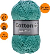 Lammy yarns Cotton eight 8/4 dun katoen garen - groen blauw (853) - pendikte 2,5 a 3mm - 5 bollen van 50 gram
