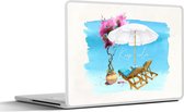 Laptop sticker - 15.6 inch - Strandstoel - Bloemen - Parasol - Waterverf - 36x27,5cm - Laptopstickers - Laptop skin - Cover