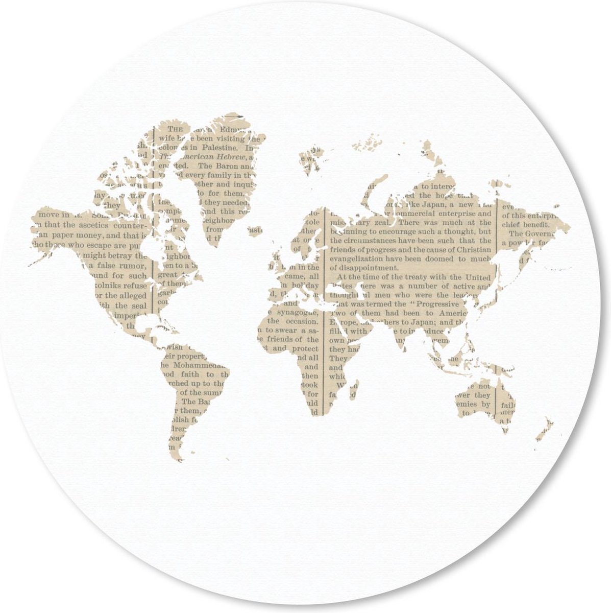 Muismat rond 20x20 cm - Mousepad Wereldkaart - Krant - Wit - Ronde muismatten