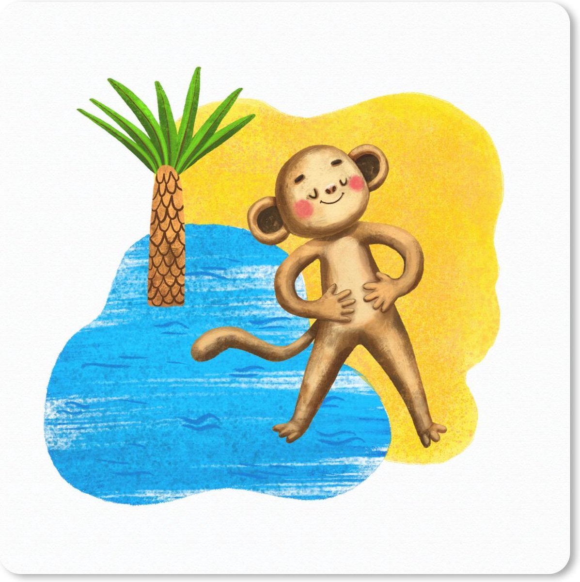 Muismat 30x30 cm - Mousepad Aap - Palmboom - Zee - Muismatten
