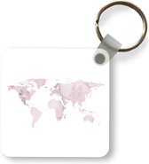 Sleutelhanger - Uitdeelcadeautjes - Wereldkaart - Marmer - Roze - Plastic