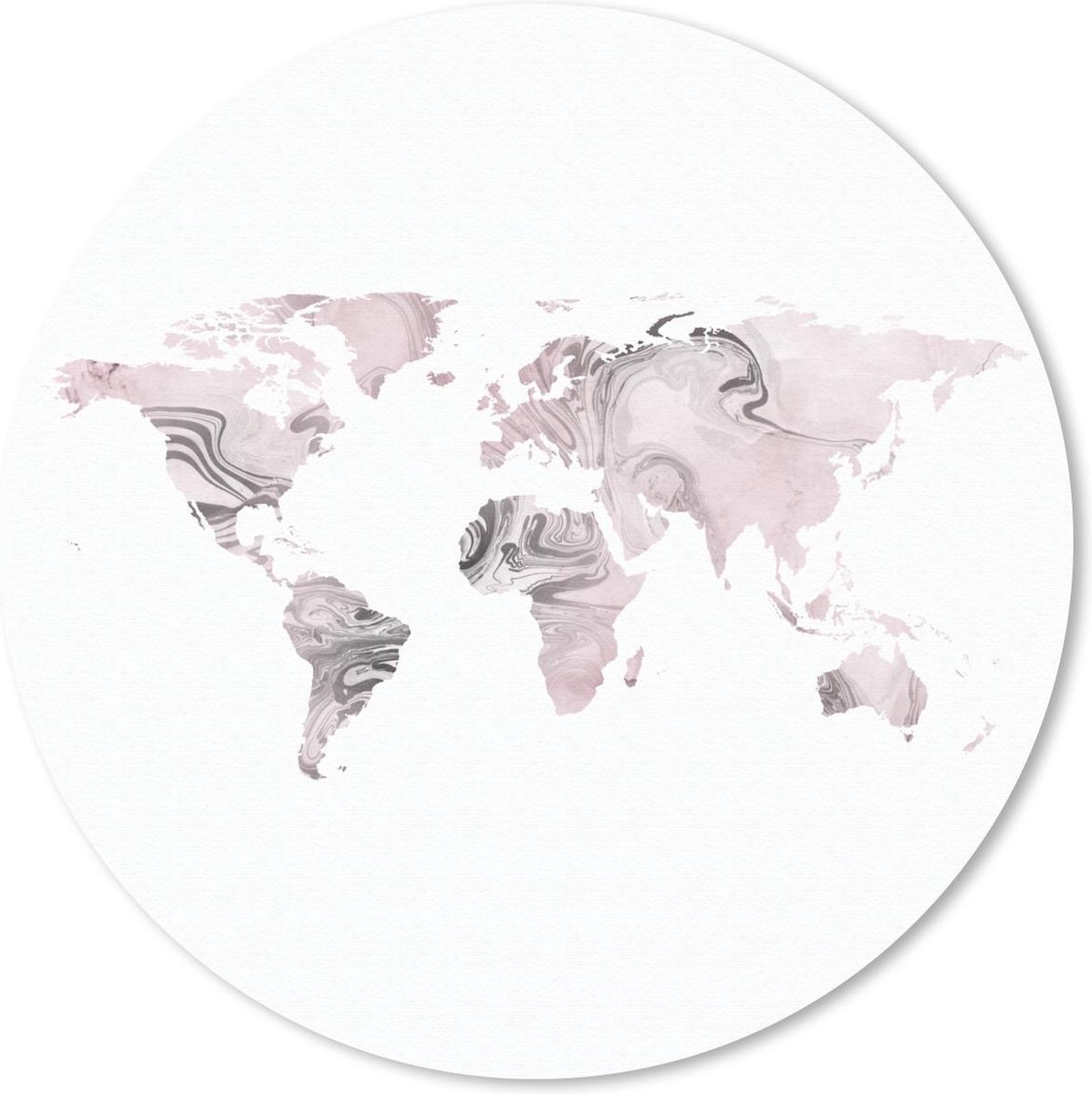 Muismat rond 20x20 cm - Mousepad Wereldkaart - Roze - Grijs - Ronde muismatten