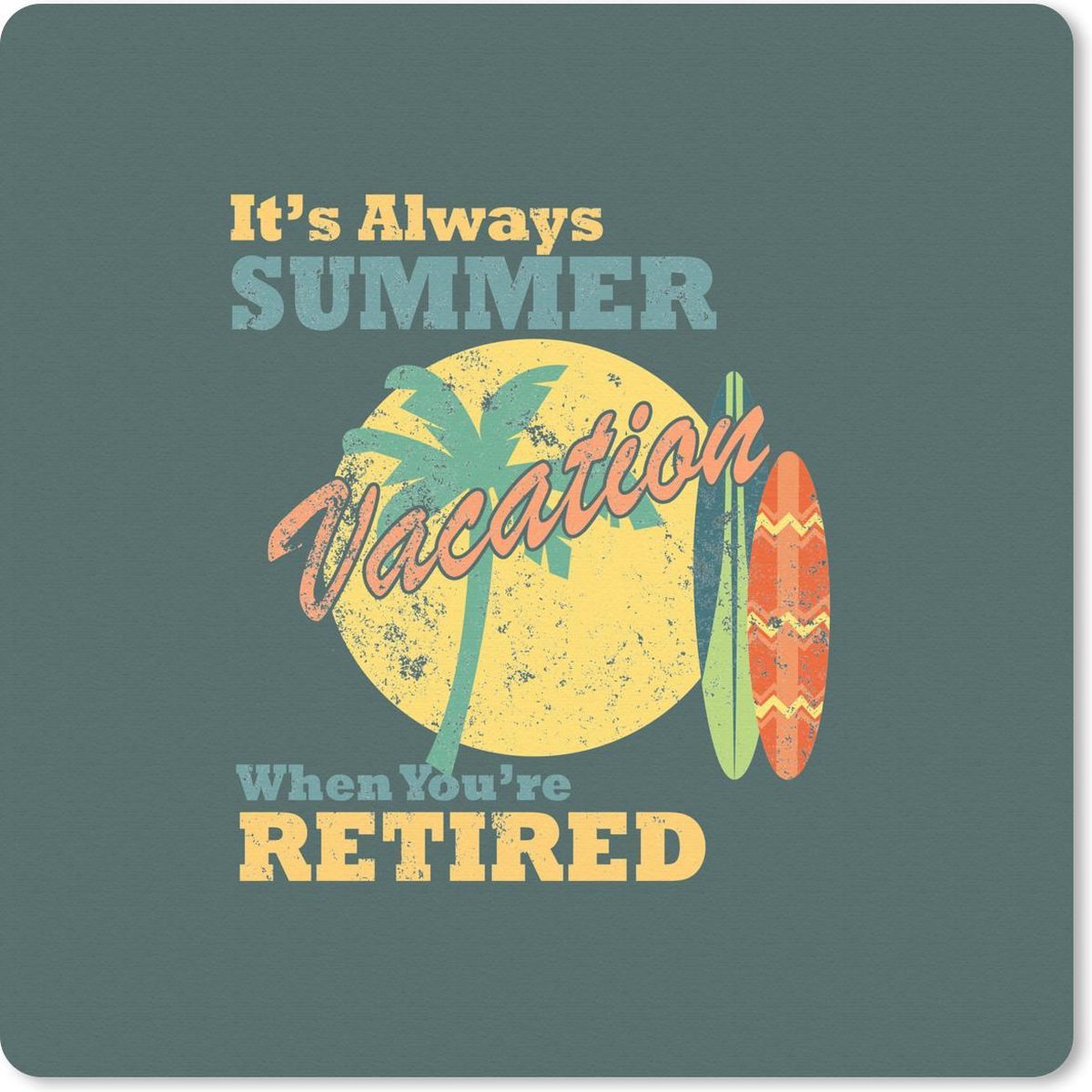 Muismat 30x30 cm - Mousepad Vintage - Surfplank - Palmboom - Muismatten