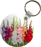 Sleutelhanger - Gladiolen - Bloemen - Kleuren - Plastic - Rond - Uitdeelcadeautjes