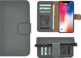 iPhone X Hoesje Leer - Bookcase - iPhone Xs Book Case Wallet Echt Leer Grijs Cover