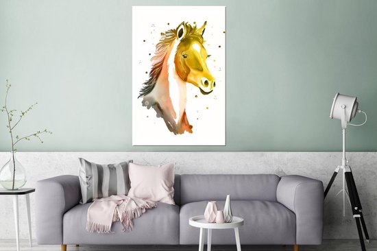 Wanddecoratie Metaal - Aluminium Schilderij Industrieel - Paard - Geel - Oranje - Meisjes - Kinderen - Meiden - 80x120 cm - Dibond - Foto op aluminium - Industriële muurdecoratie - Voor de woonkamer/slaapkamer