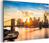 Wanddecoratie Metaal - Aluminium Schilderij Industrieel - New York - Brooklyn bridge - Water - 30x20 cm - Dibond - Foto op aluminium - Industriële muurdecoratie - Voor de woonkamer/slaapkamer