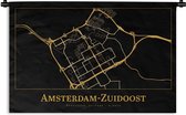 Wandkleed - Wanddoek - Kaart - Amsterdam-Zuidoost - Zwart - Goud - 90x60 cm - Wandtapijt