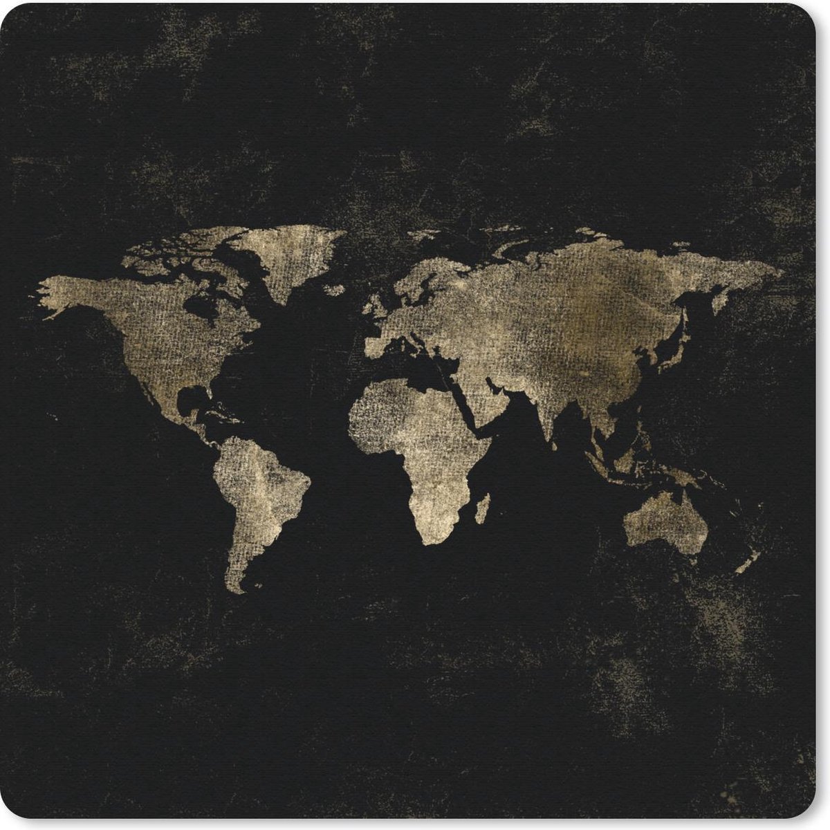 Muismat 30x30 cm - Mousepad Wereldkaart - Zwart - Goud - Muismatten