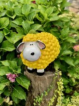 Geel schaap wol klein 34 cm hoog - polyester - polyresin - polystone - hoogkwalitatieve kunststof - decoratiefiguur - interieur - accessoire - voor binnen - voor buiten - cadeau -