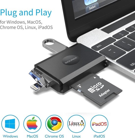 Für Mac Für Vista Für Linux USB- / Speicherkarten- / TF- tragbarer Kartenleser aus Aluminiumlegierung Für WinXP / 7/8/10 CF-Kartensteckplatz Bewinner 5in1 Multifunktions-USB3.0-Kartenleser 