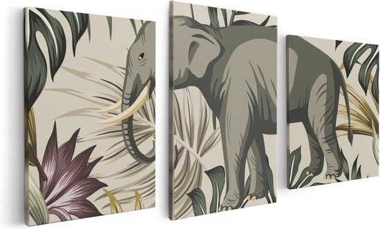 Artaza - Canvas Schilderij - Tropisch Getekende Olifant - Abstract - Foto Op Canvas - Canvas Print