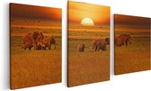 Artaza - Triptyque de peinture sur toile - Éléphants à l'état sauvage - Coucher de soleil - 120x60 - Photo sur toile - Impression sur toile