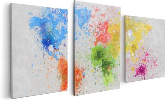 Artaza - Canvas Schilderij - Wereldkaart Met Verfvlekken - Abstract - Foto Op Canvas - Canvas Print