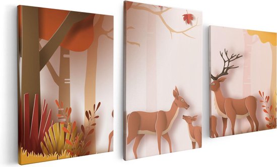 Artaza - Triptyque de peinture sur toile - Illustration de cerf dans la forêt - Abstrait - 120x60 - Photo sur toile - Impression sur toile