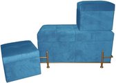 Kruk DKD Home Decor Blauw Polyester Schuim Metaal Hout MDF (3 pcs) (80 x 40 x 42 cm)