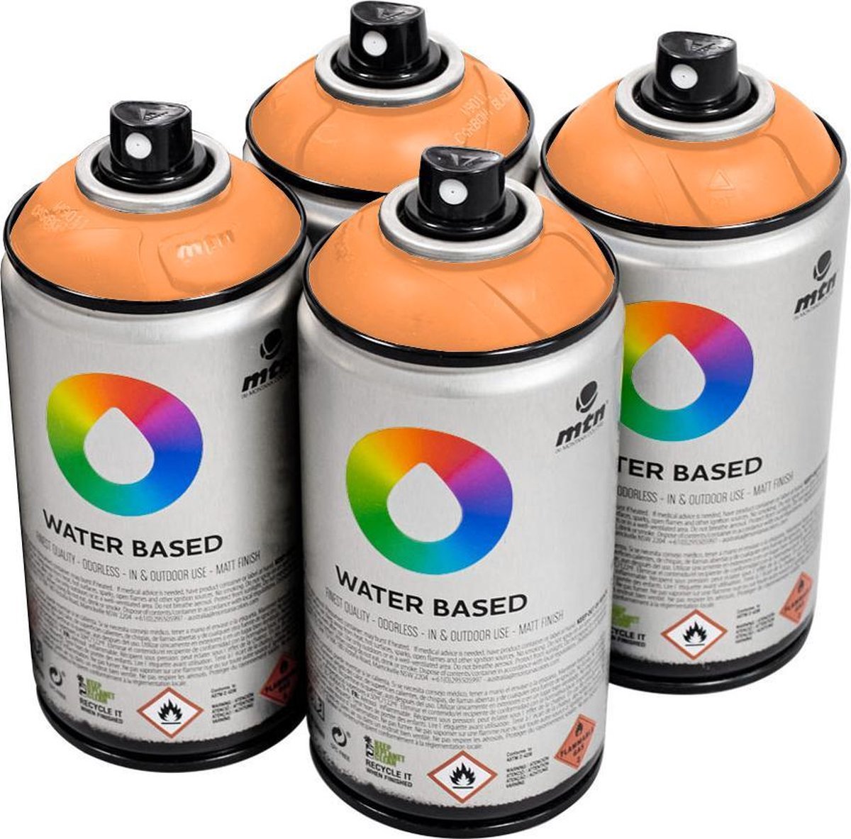 MTN Oranje waterbasis spuitverf - Azo Orange Light - 4 stuks - 300ml lage druk en matte afwerking