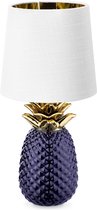 Navaris ananaslamp - Ananas tafellamp met keramieken voet en stoffen lampenkap - Pineapple lamp - 35 cm hoog - Paars/Wit