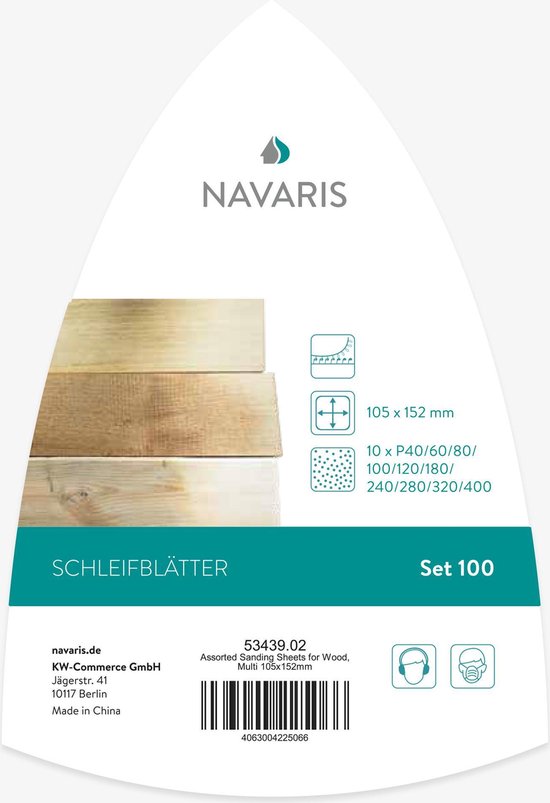 Navaris 100x Delta-schuurpapier voor hout - Bevestiging met klittenband - Set voor delta-schuurmachines - 93 x 105 x 152 mm - Korrelgrootte P40-P400 - Navaris