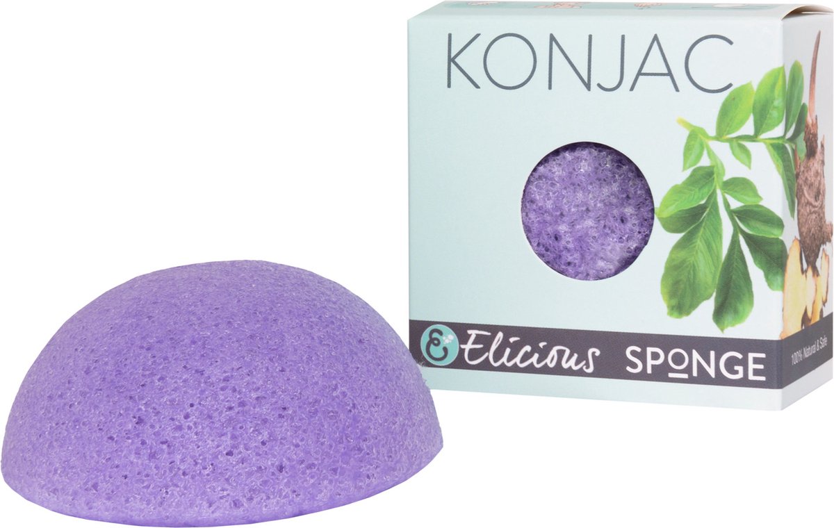 Elicious® - Konjac Spons - Gezichtsspons - Kalmerend - Lavendel - Ontspanning - Gezichtsreiniging - Natuurlijk - Plasticvrij - Vegan - Dierproefvrij