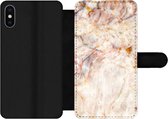Bookcase Geschikt voor iPhone XS telefoonhoesje - Marmer print - Oranje - Bruin - Met vakjes - Wallet case met magneetsluiting