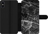 Bookcase Geschikt voor iPhone XS Max telefoonhoesje - Marmer print - Steen - Zwart - Met vakjes - Wallet case met magneetsluiting