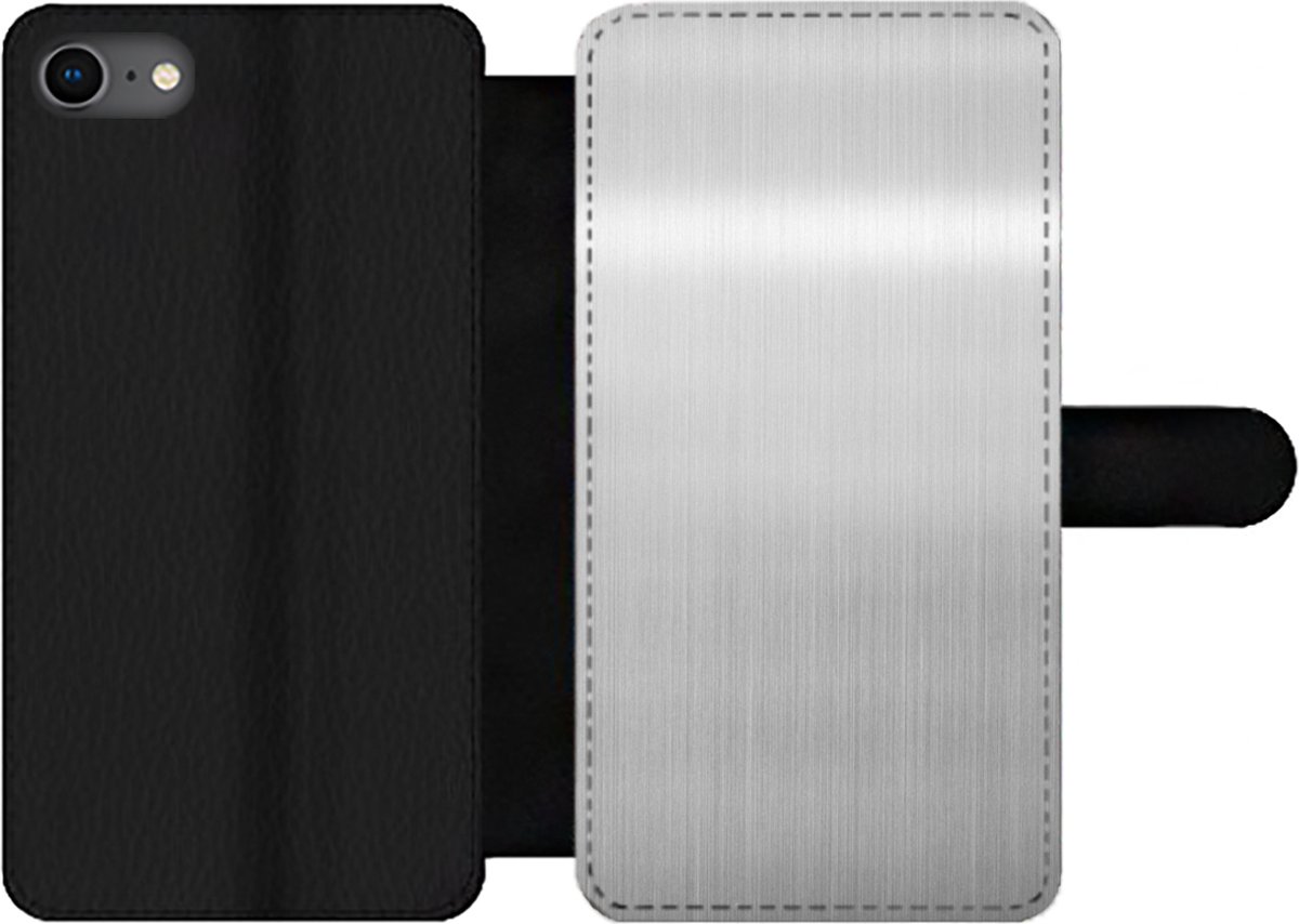 Telefoonhoesje Geschikt voor iPhone 7 telefoonhoesje - Metaal print - Zilver - Grijs - Met vakjes - Wallet case met magneetsluiting
