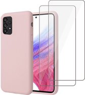 Samsung A53 5G Hoesje + 2x Samsung A53 5G Screenprotector – Tempered Glass - Liquid Back Case Cover Rose