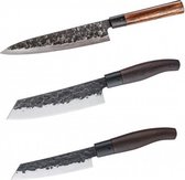 TAKAHIRO MIYAZAKI - Set van 3 Miyazaki Gyotu - vis- en vleesmes 8'', Santoku Bocho Okii 7 inch en Chiisai 5,5 inch, handgesmeed met handvat gemaakt van wengé