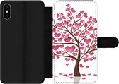 Bookcase Geschikt voor iPhone X telefoonhoesje - Een illustratie van een boom met hartjes - Met vakjes - Wallet case met magneetsluiting