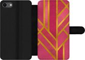 Bookcase Geschikt voor iPhone SE 2020 telefoonhoesje - Goud - Roze - Geometrisch - Met vakjes - Wallet case met magneetsluiting