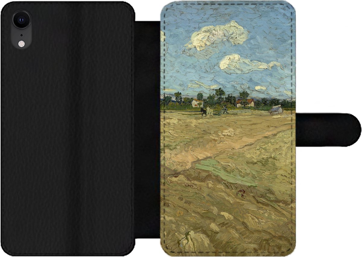 Telefoonhoesje Geschikt voor iPhone XR telefoonhoesje - Geploegde akkers - Vincent van Gogh - Met vakjes - Wallet case met magneetsluiting