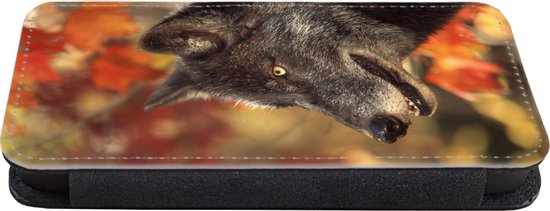 Bookcase Convient pour étui de téléphone iPhone SE 2020 - Loup - Gros plan - Feuilles - Avec compartiments - Étui portefeuille avec fermeture magnétique